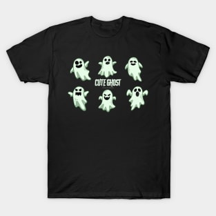 Set of collection cute ghost horror cartoon flat design hand drawn spooky emoji funny spirit doodle T-Shirt